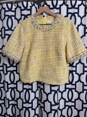 Lilly Pulitzer Folie White and Blue Tweed Beaded Top